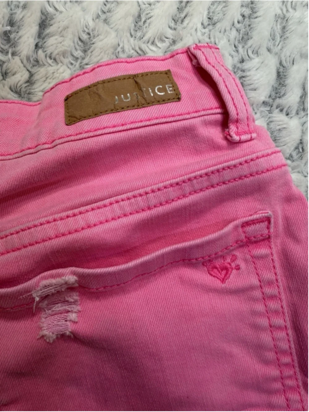 Justice Girls Size 14 Pink Denim Mini Mom Cut-Off Shorts Distressed Pockets